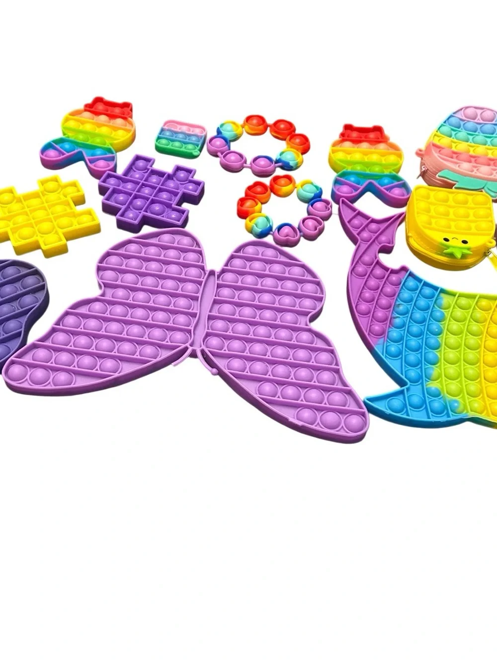 Lot Of 13 Viral Fidget Pop It Toys Autism Anxiety Stress Relieving Bracelet Bags